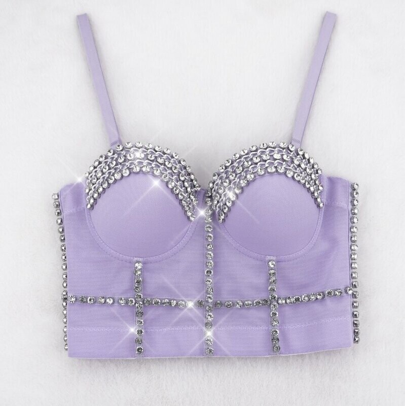 Swarovski Crystal Rhinestone Bling Lavender Bustier Top