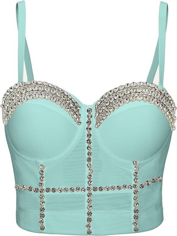 Swarovski Crystal Rhinestone Bling Mint Bustier Top