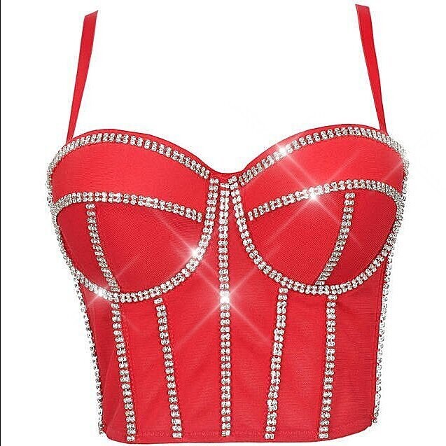Swarovski Crystal Rhinestone Bling Red Bustier Top
