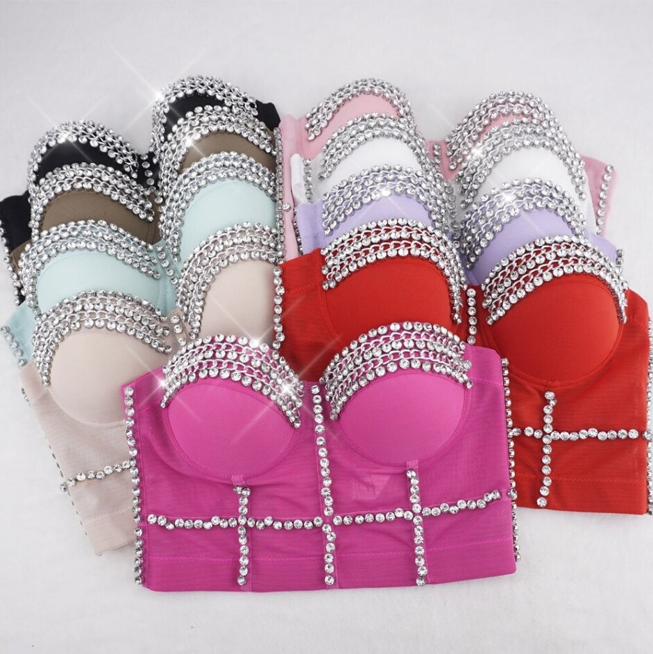 Swarovski Crystal Rhinestone Bling Red Bustier Top