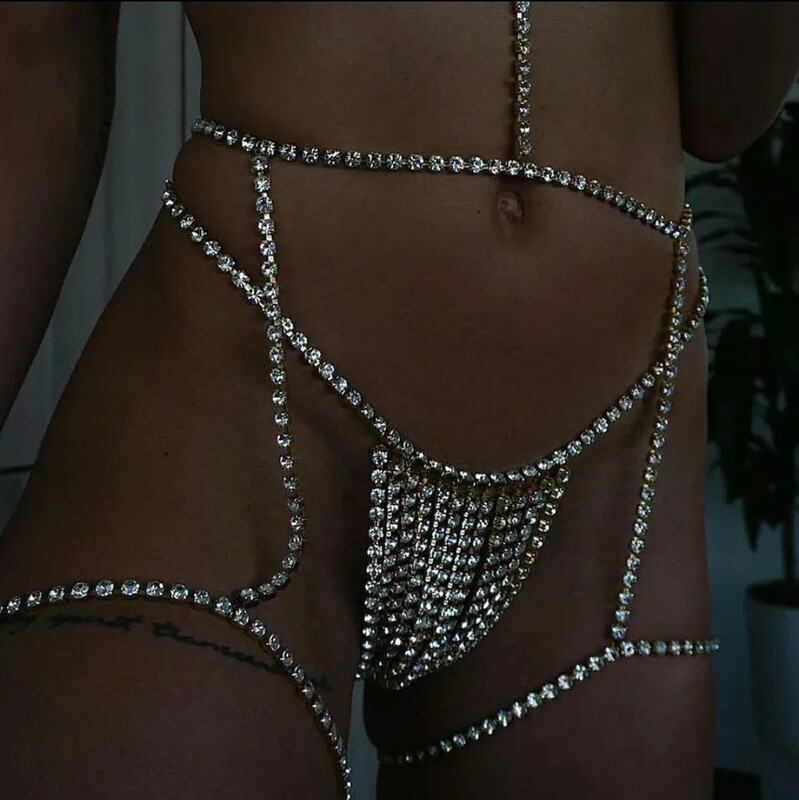 Swarovski Crystal Rhinestone Bling Garter Thong Panties