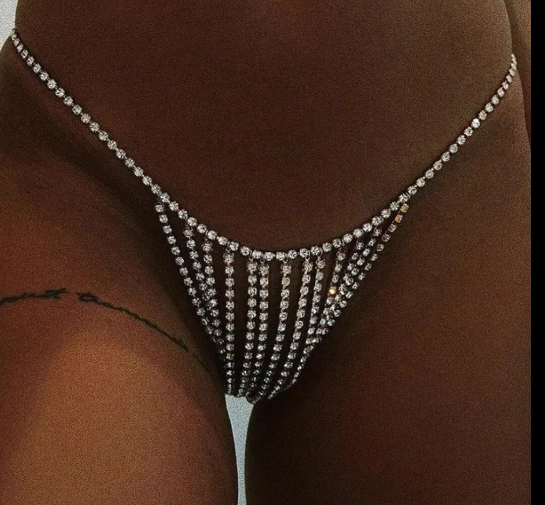 Swarovski Crystal Rhinestone Bling Garter Thong Panties