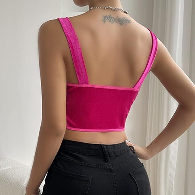 Swarovski Crystal Rhinestone Bling Dark Pink Bustier Top