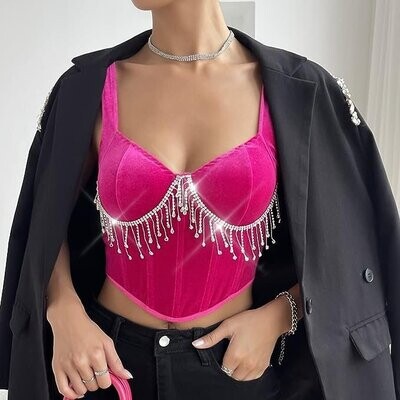 Swarovski Crystal Rhinestone Bling Dark Pink Bustier Top