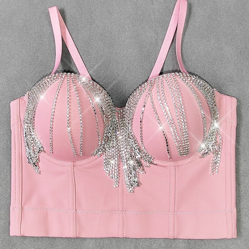 Swarovski Crystal Rhinestone Tassel Bling Bustier Tops