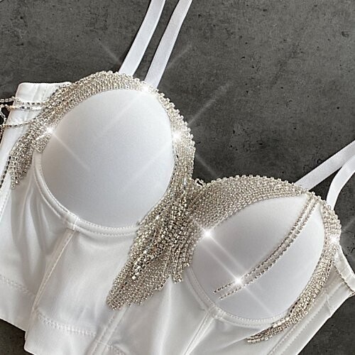 Swarovski Crystal Rhinestone Tassel Bling Bustier Tops