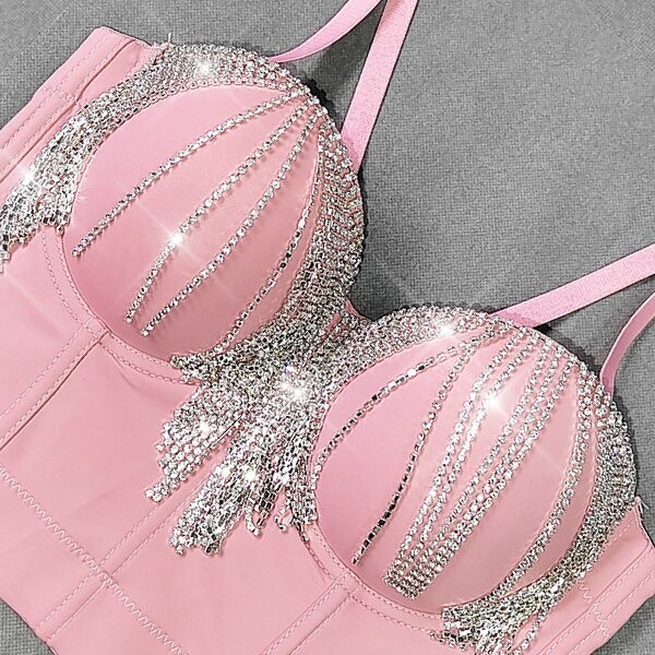 Swarovski Crystal Rhinestone Tassel Bling Bustier Tops