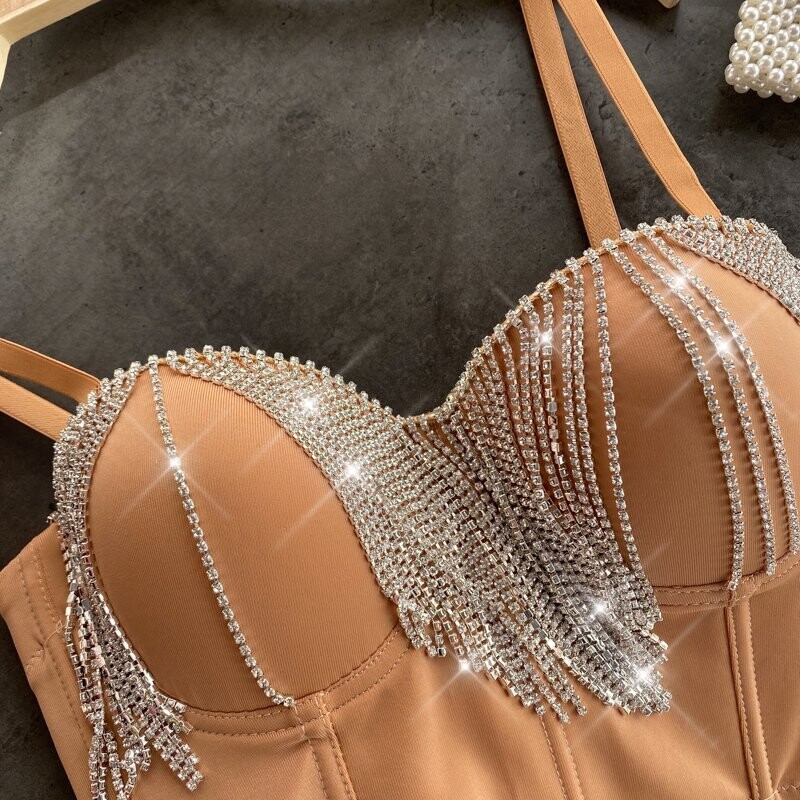 Swarovski Crystal Rhinestone Tassel Bling Bustier Tops