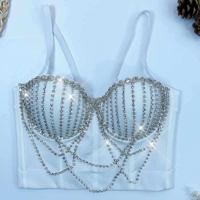 Swarovski Crystal Rhinestone Bling Black Bustier Top