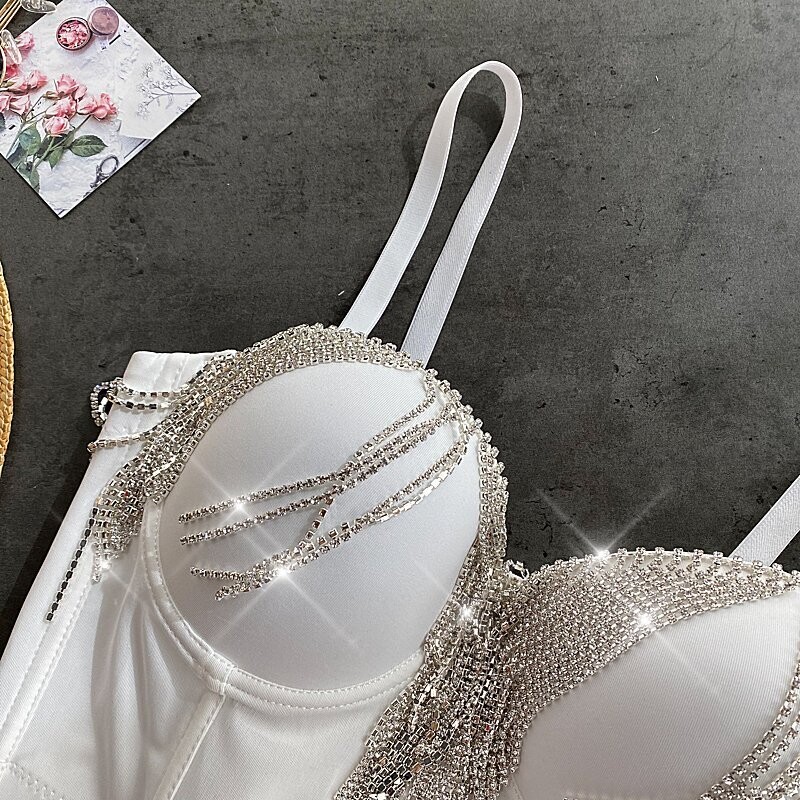 Swarovski Crystal Rhinestone Tassel Bling Bustier Tops