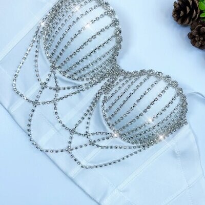 Swarovski Crystal Rhinestone Bling White Bustier Top