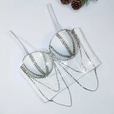 Swarovski Crystal Rhinestone Bling White Bustier Top