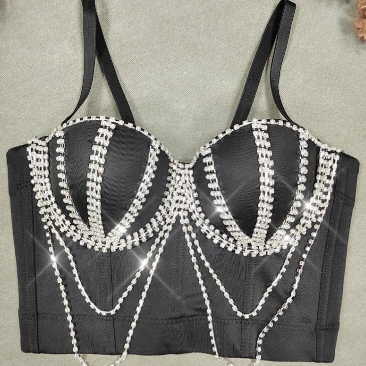 Swarovski Crystal Rhinestone Bling Dark Pink Bustier Top