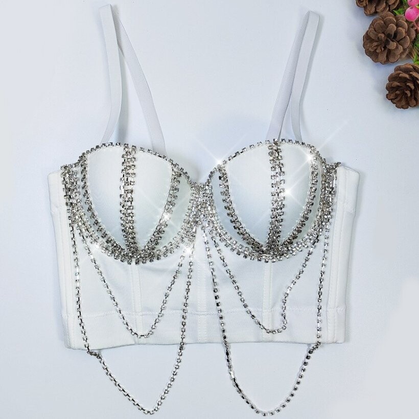 Swarovski Crystal Rhinestone Bling Dark Pink Bustier Top