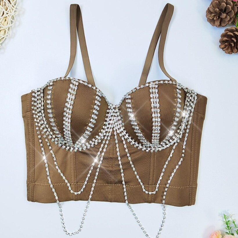 Swarovski Crystal Rhinestone Bling Dark Pink Bustier Top