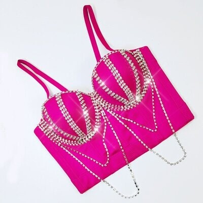 Swarovski Crystal Rhinestone Bling Dark Pink Bustier Top
