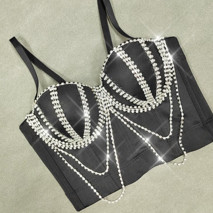 Swarovski Crystal Rhinestone Bling Dark Pink Bustier Top