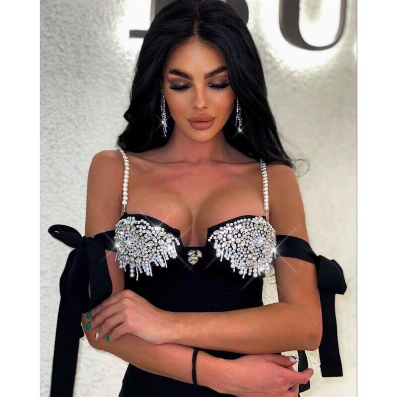 Swarovski Crystal Rhinestone Bling Little Black Dress