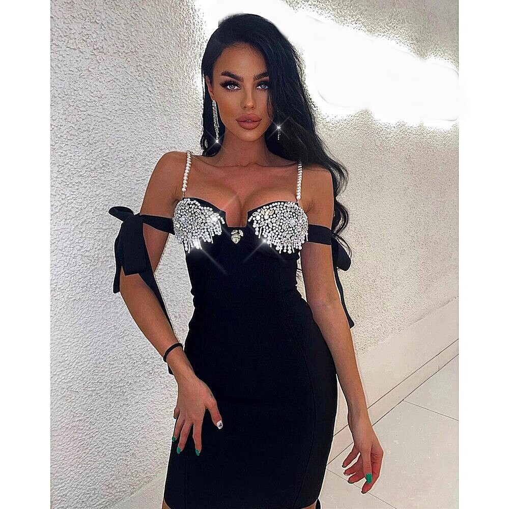 Swarovski Crystal Rhinestone Bling Little Black Dress