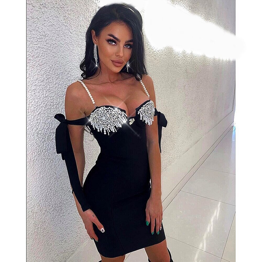 Swarovski Crystal Rhinestone Bling Little Black Dress