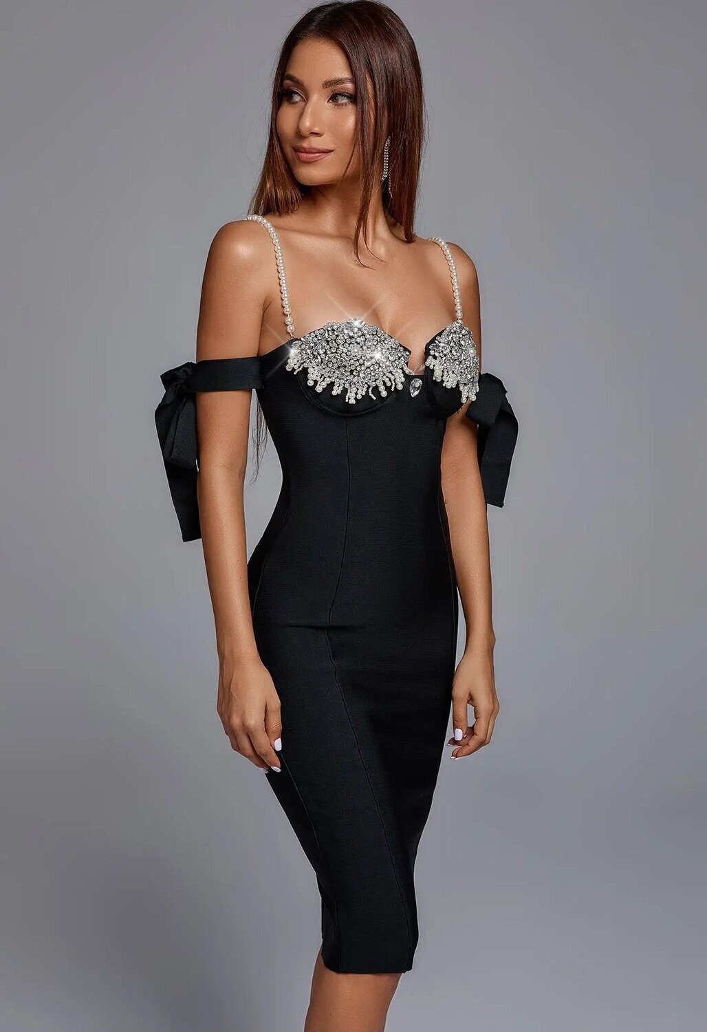 Swarovski Crystal Rhinestone Bling Little Black Dress