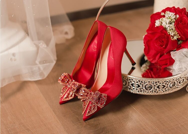 Swarovski Crystal Rhinestone Bling Red Wedding Shoes