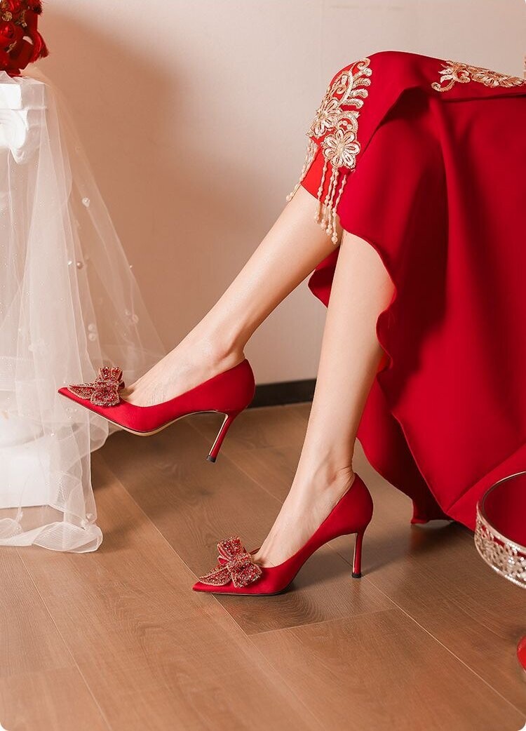 Swarovski Crystal Rhinestone Bling Red Wedding Shoes