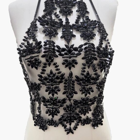 Swarovski Crystal Rhinestone Bling Floral Halter Top