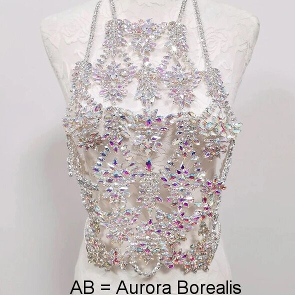 Swarovski Crystal Rhinestone Bling Floral Halter Top