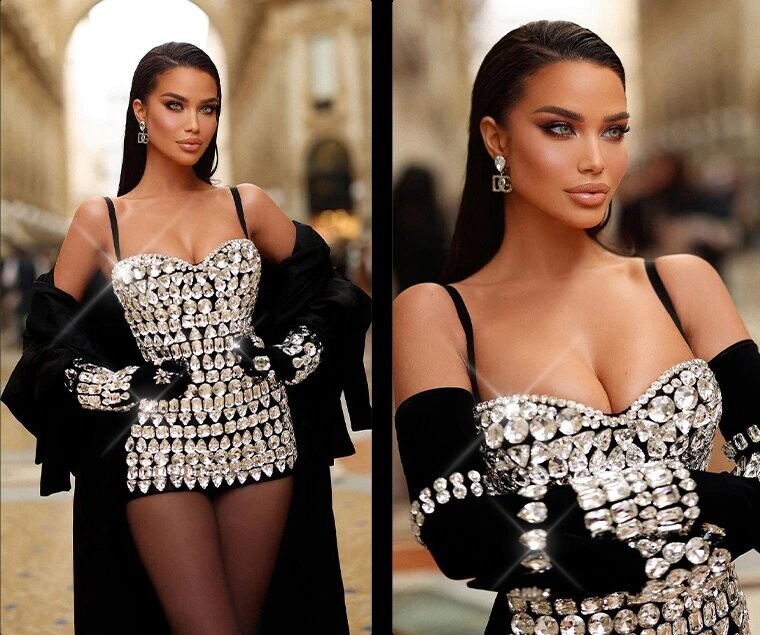 Crystal Rhinestone Bling Little Black Dress
