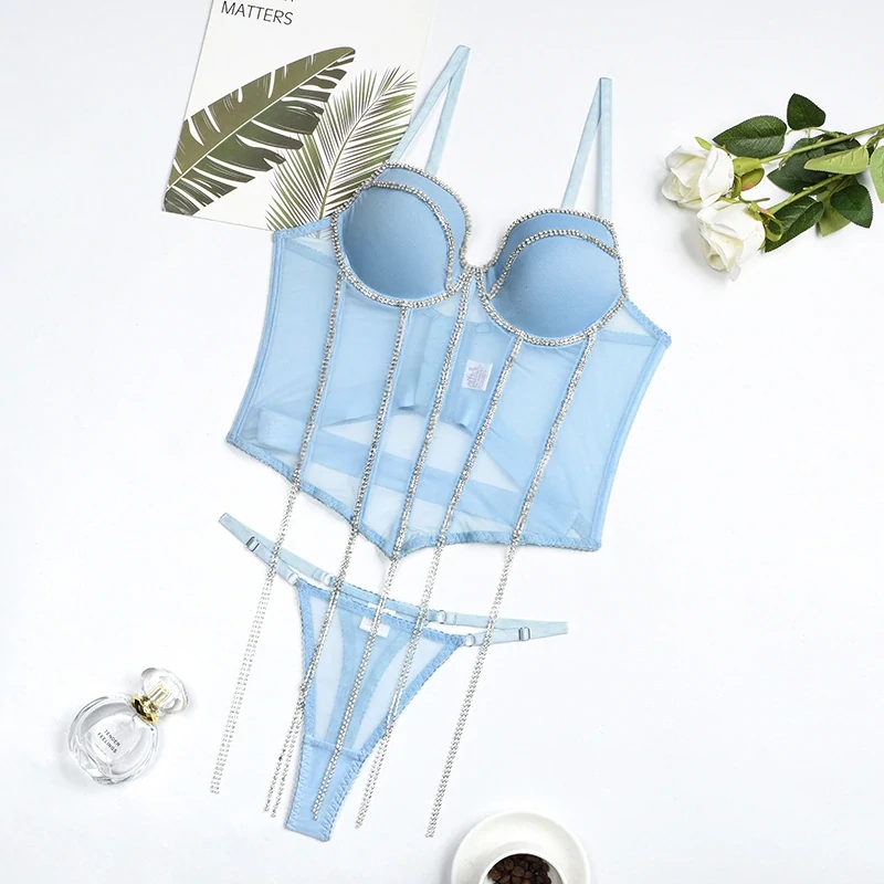 Swarovski Crystal Rhinestone Bling Corset Lingerie Set