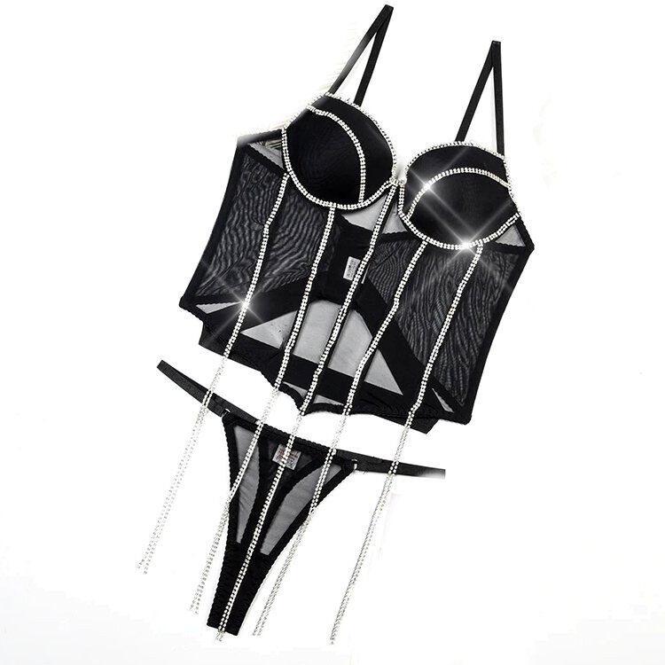 Swarovski Crystal Rhinestone Bling Corset Lingerie Set