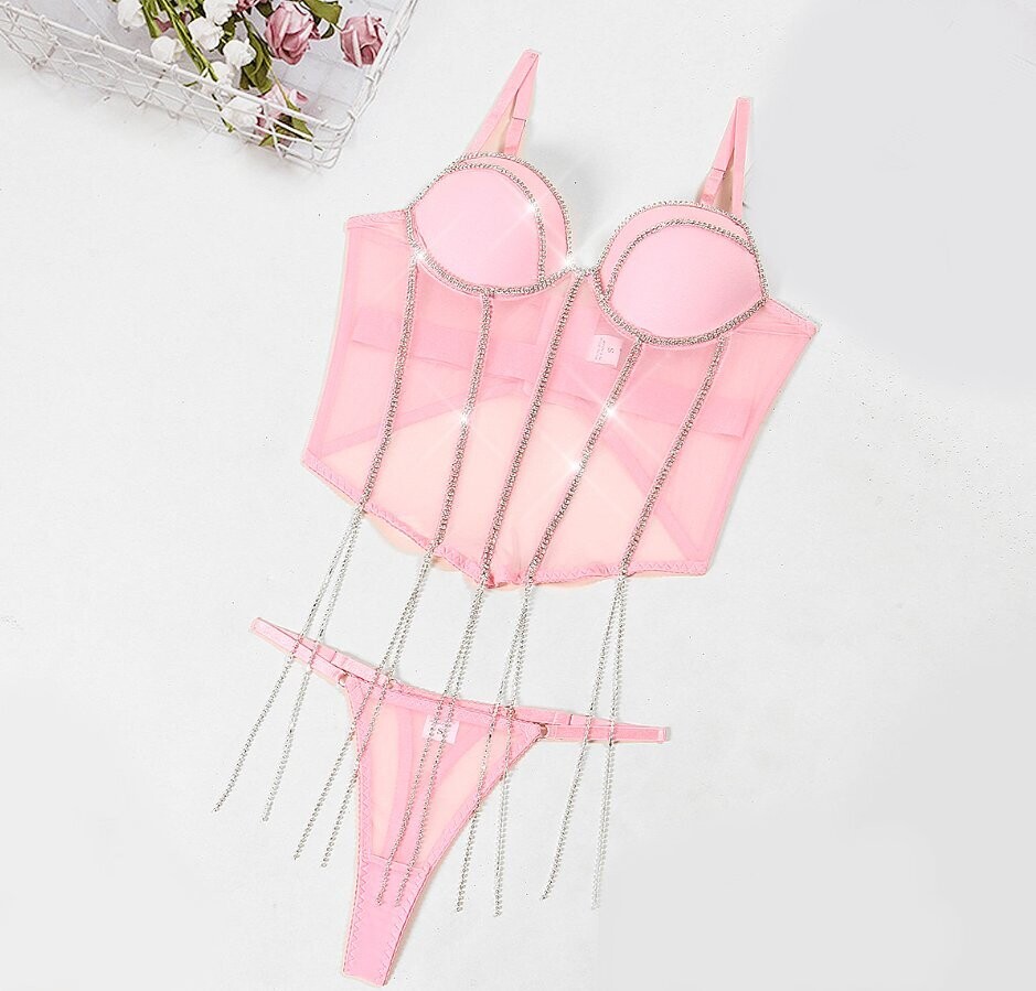 Swarovski Crystal Rhinestone Bling Corset Lingerie Set