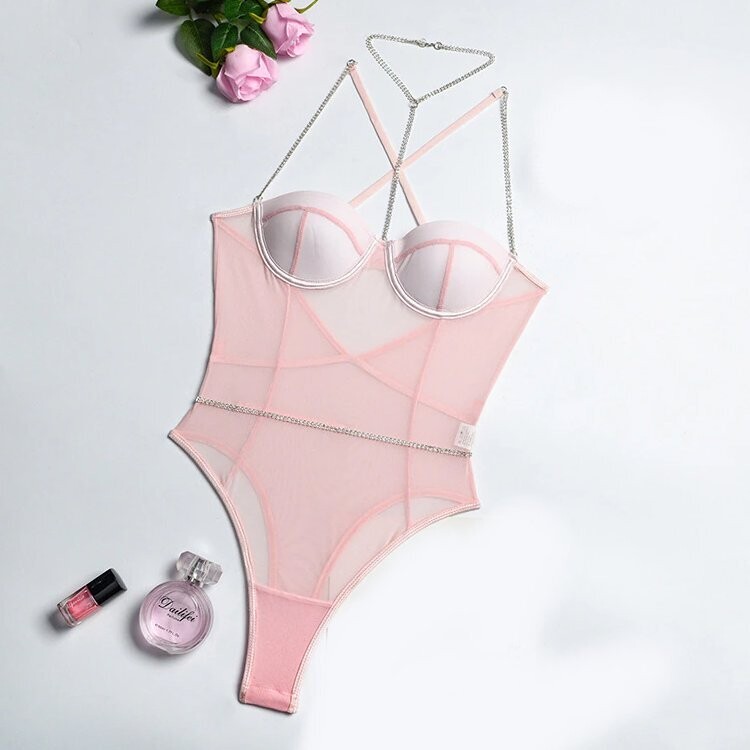 Swarovski Crystal Rhinestone Bling Lingerie Set: Pink