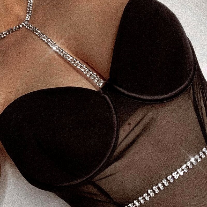 Swarovski Crystal Rhinestone Bling Lingerie Set: Pink