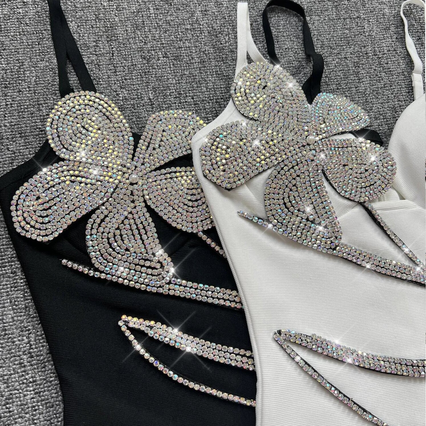Swarovski Crystal Rhinestone Bling Floral Little Black Dress FREE Necklace
