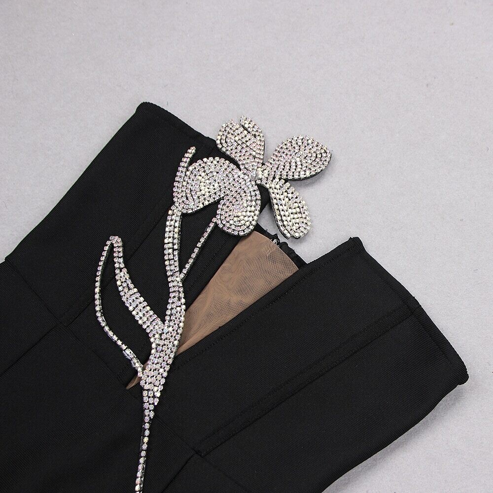 Swarovski Crystal Rhinestone Bling Floral Little Black Dress