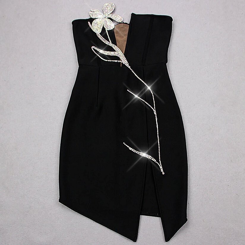 Swarovski Crystal Rhinestone Bling Floral Little Black Dress