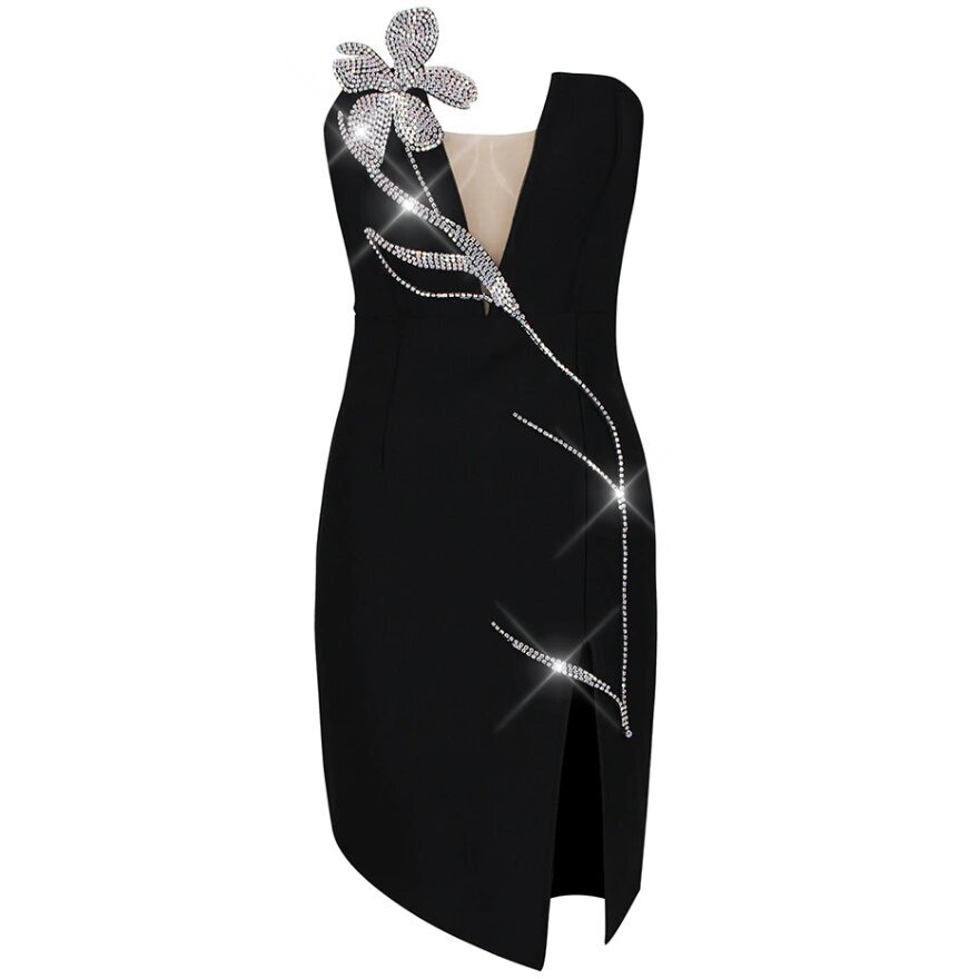 Swarovski Crystal Rhinestone Bling Floral Little Black Dress