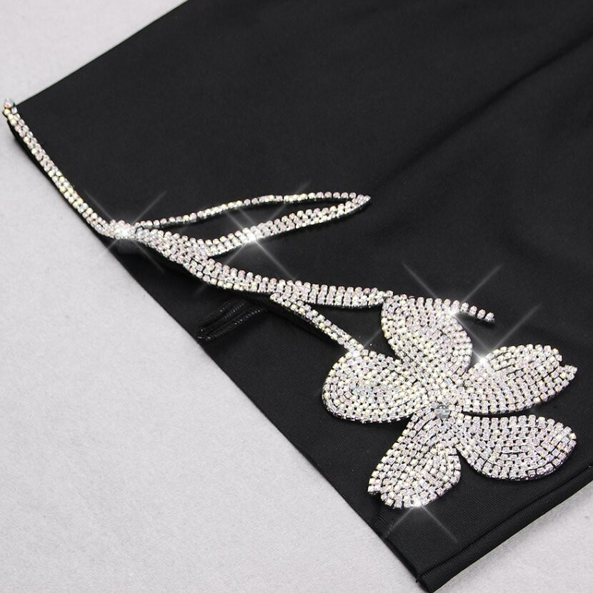 Swarovski Crystal Rhinestone Bling Floral Little Black Dress
