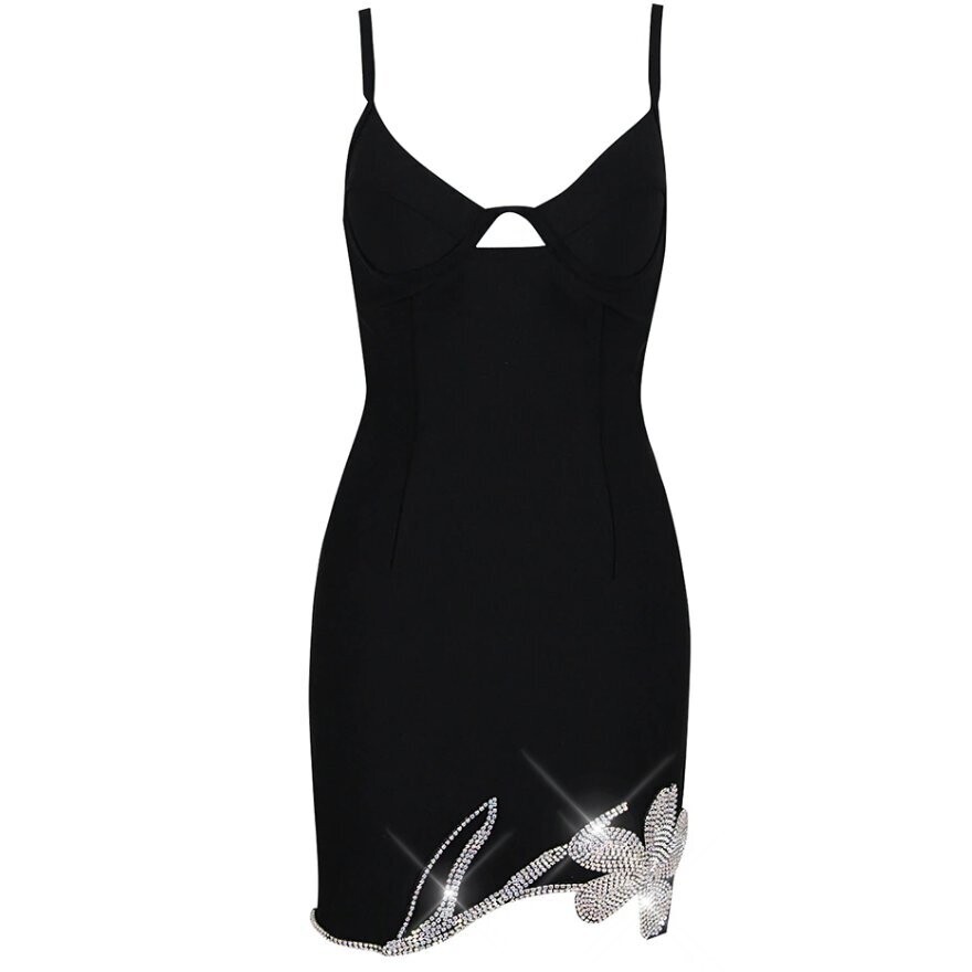 Swarovski Crystal Rhinestone Bling Floral Little Black Dress