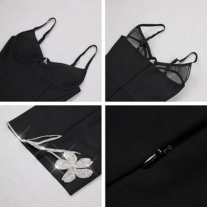 Swarovski Crystal Rhinestone Bling Floral Little Black Dress