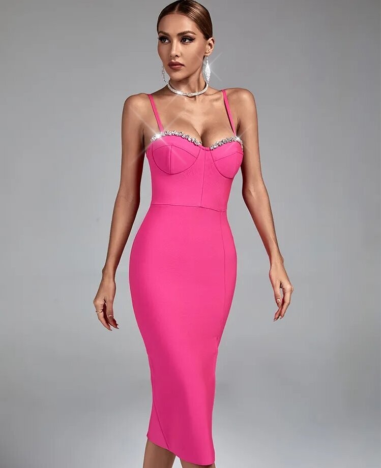 Swarovski Crystal Rhinestone Bling Hot Pink Dress
