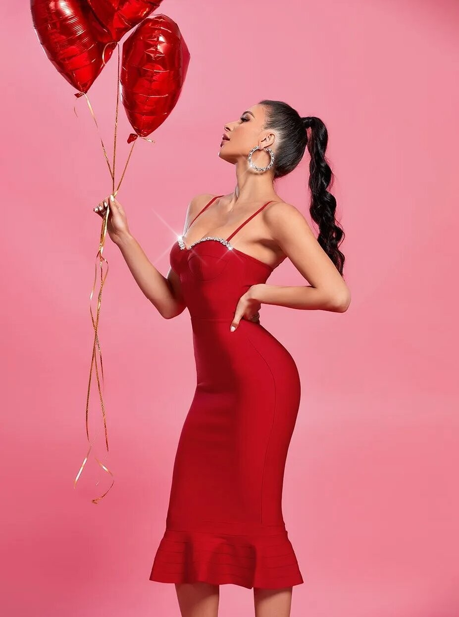 Swarovski Crystal Rhinestone Bling Red Dress