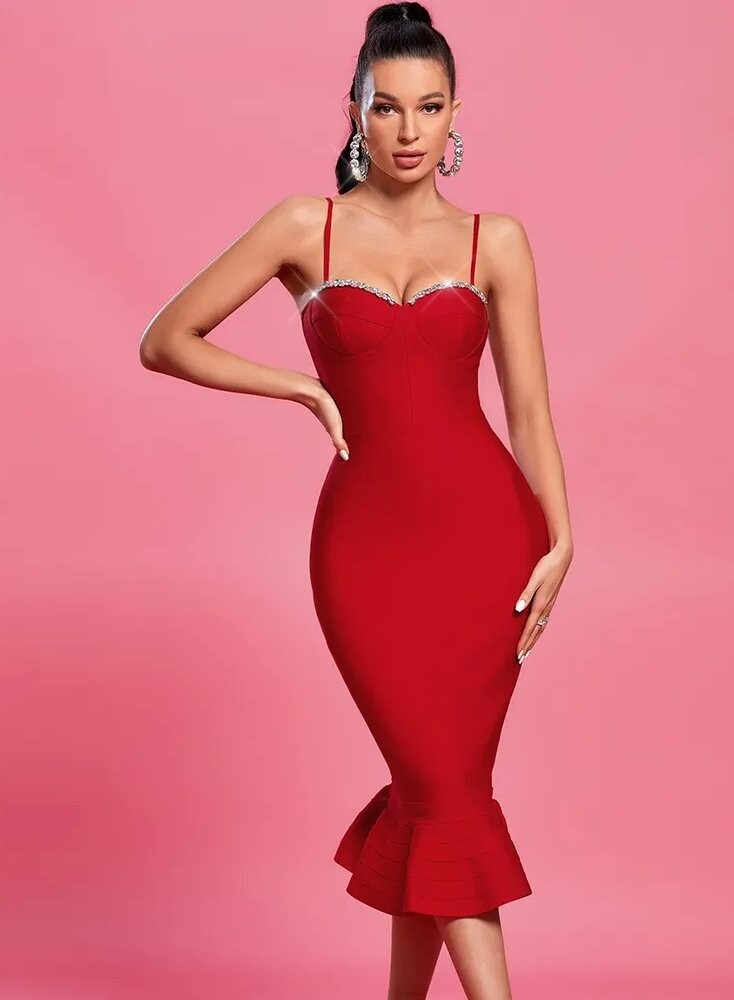 Swarovski Crystal Rhinestone Bling Red Dress
