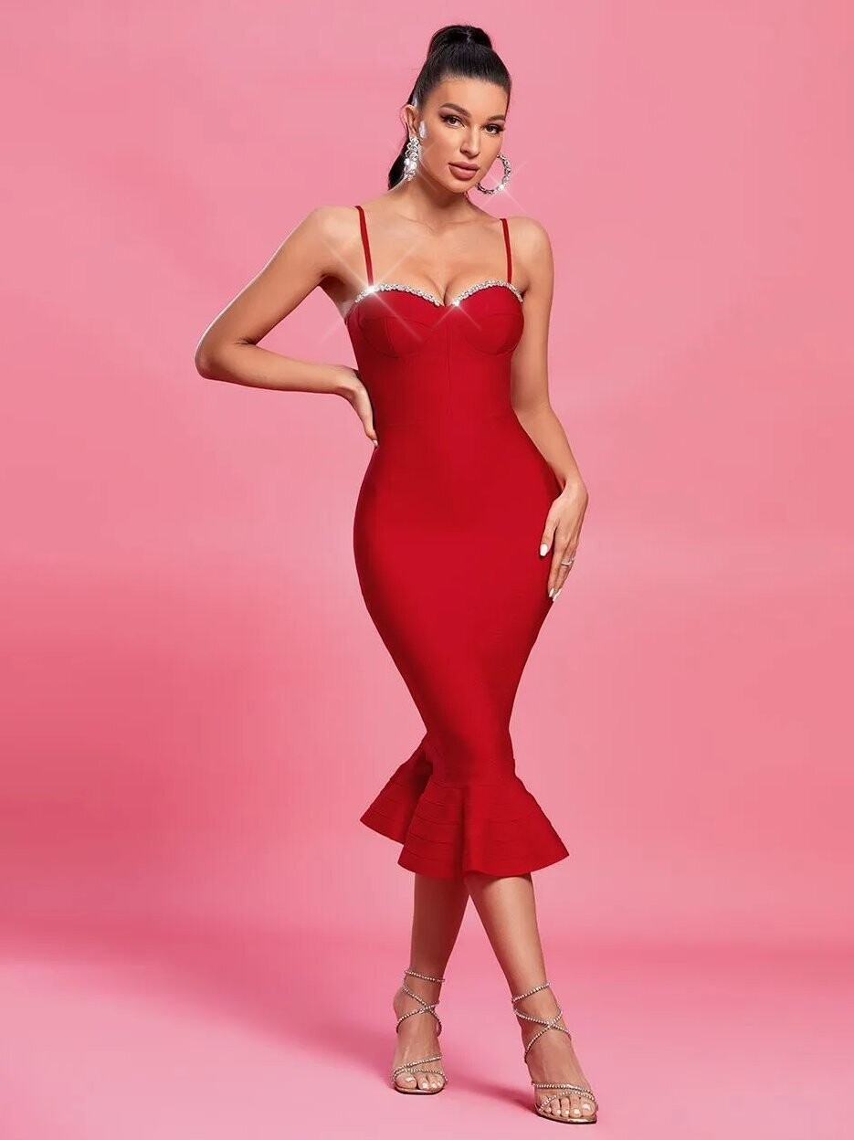Swarovski Crystal Rhinestone Bling Red Dress