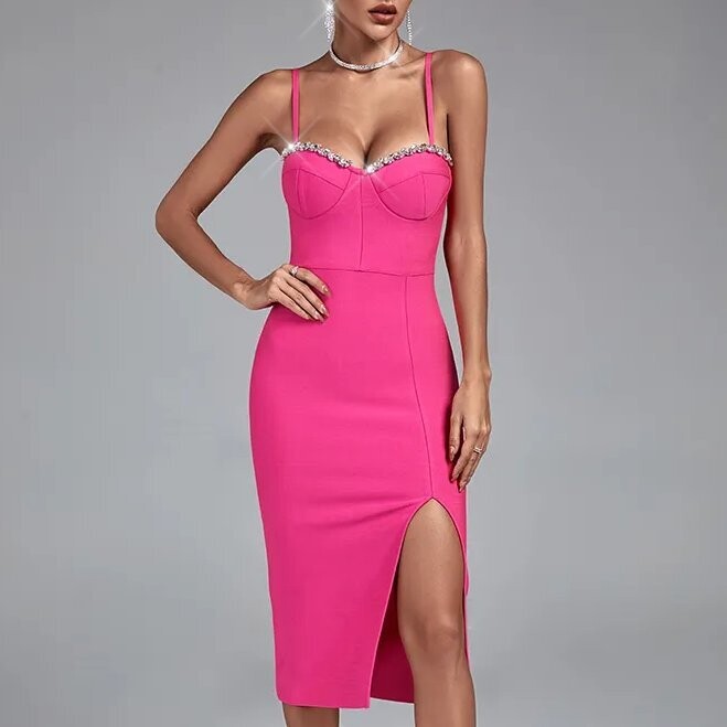 Swarovski Crystal Rhinestone Bling Hot Pink Dress