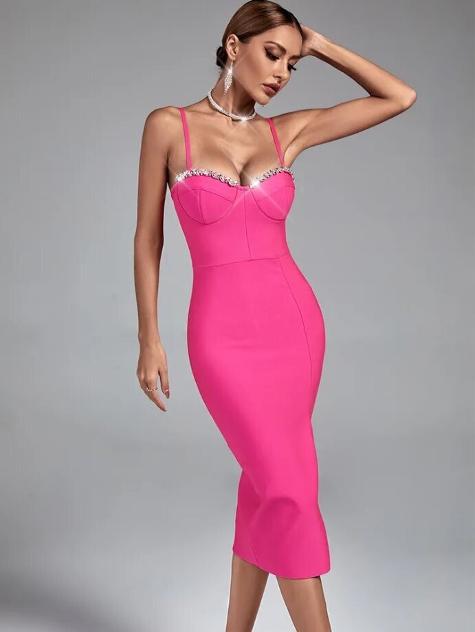 Swarovski Crystal Rhinestone Bling Hot Pink Dress
