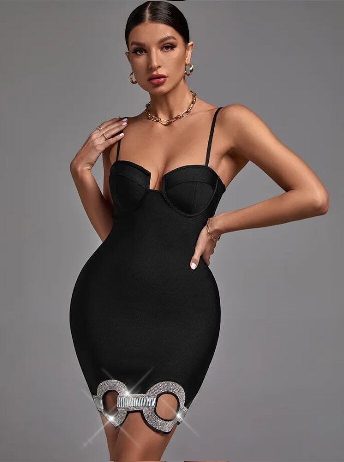 Swarovski Crystal Rhinestone Bling Black Dress