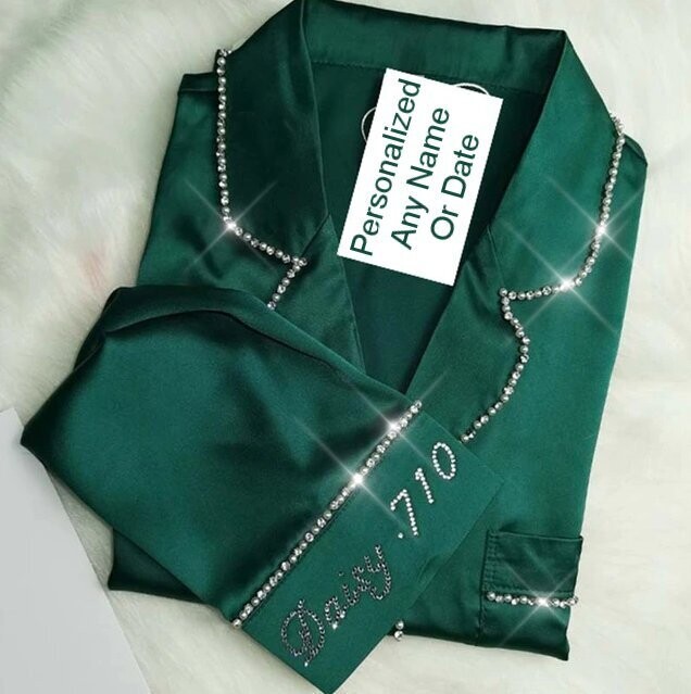 Swarovski Crystal Rhinestone Bling Silk Pajamas: Personalize